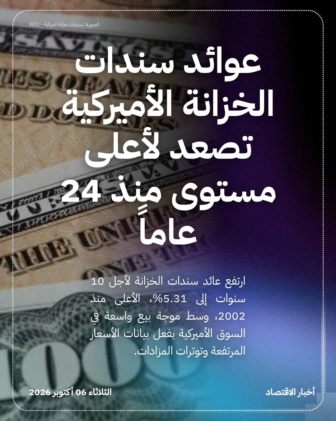 عوائد سندات الخزانة الأميركية تصعد لأعلى مستوى منذ 24 عاماً